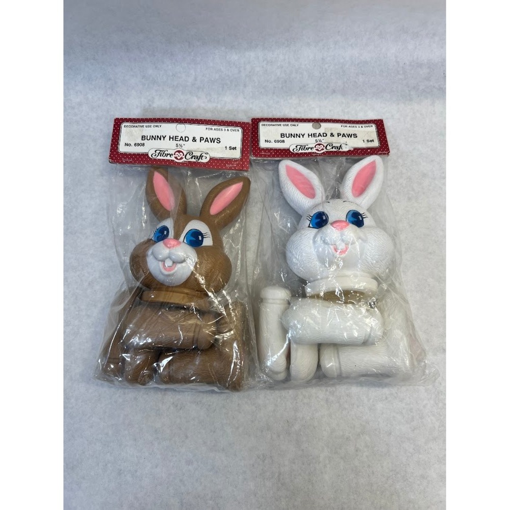 FibreCraft Bunny Head & Paws 5.5 Inch Easter Craft Set Lot of 2 Brown White 6908